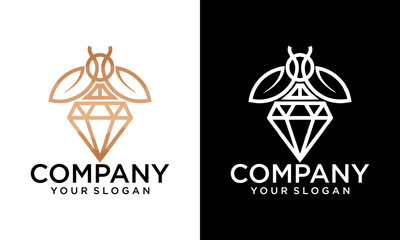 Bee Logo Design, Queen Bee with diamond combination, usable for Jewelry, Fashion and company logos, vector illustration