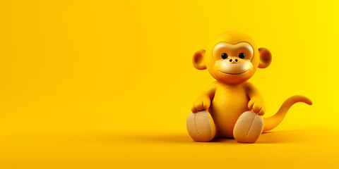 Fototapeta premium monkey doll on yellow gradient background. Generative AI image.