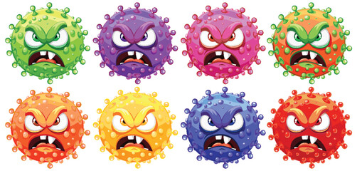 Group of Germ Virus Monster Cartoon Characters - obrazy, fototapety, plakaty