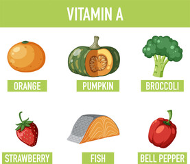 Group of Vitamin A-Rich Foods in Vector Illustration