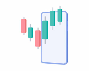 Stock candle on smartphone shows growth or success financial market 