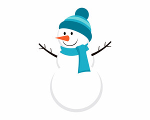 Christmas snowman wearing a muffler and winter hat merry Christmas and happy new year vector illustration