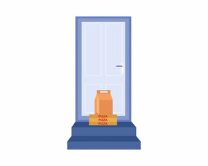 Food in bag left at front door safe contactless delivery to home food delivery service.