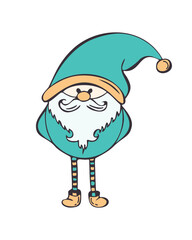 Gnome sketch hand drawn doodle, blue color, isolated, on white background. Element for design. Vector illustration