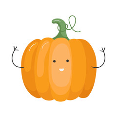 Vector Illustration of Children Healthy Nutrition Concept with a Cute Cartoon Funny Pumpkin. Baby Vegetable Character or Mascot