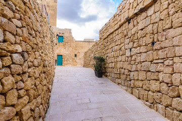 Narrow streets at the Citadella Citadel, Victoria, Gozo, Malta