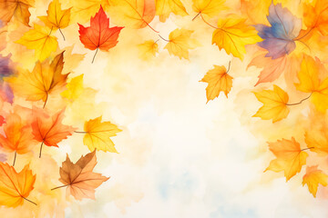 Naklejka na ściany i meble watercolor full autumn leaves colors background 