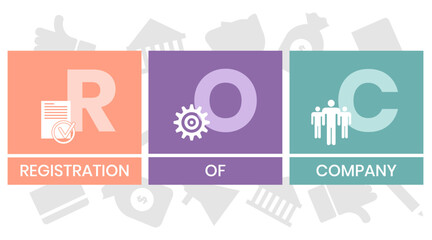 ROC - Registration Of Company acronym. business concept background. vector illustration concept with keywords and icons. lettering illustration with icons for web banner, flyer