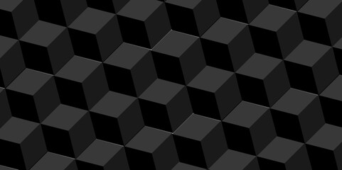Abstract cubes geometric dark black color backdrop hexagon technology. Abstract geometric black block cube structure mosaic and tile square background. Seamless geometric pattern abstract background.