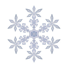Fototapeta na wymiar Hand drawn watercolor blue and silver snowflakes, water ice crystal frozen in winter. Illustration, single object isolated on white background. Design for holiday poster, print, website, card, booklet