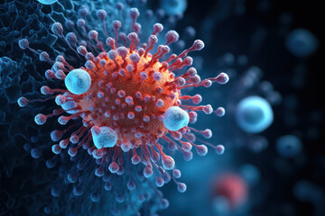 microscopic view of floating influenza virus cells flu. medical science concept