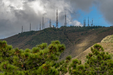 The summit of Monte Serra, Pisa, Italy, with antennas in the background