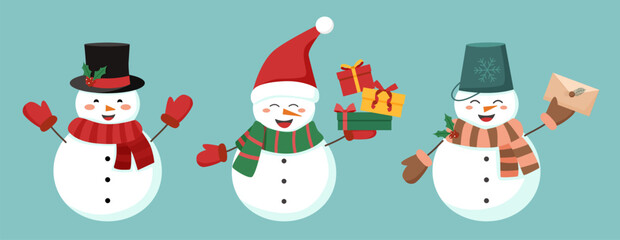 Christmas and winter concept. Set of snowmen.