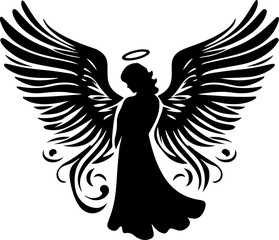 Angel Silhouettes In Different Poses Isolated Vector EPS