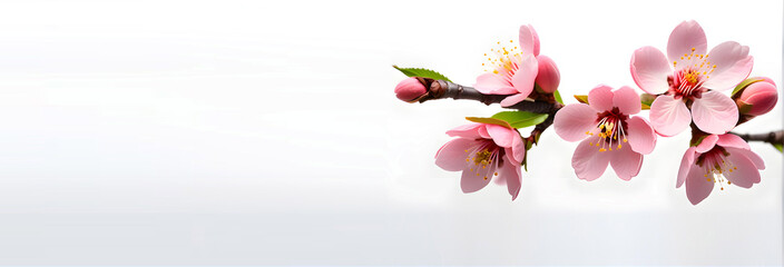 Naklejka na ściany i meble Branch of peach blossom on white background, a background for China New Year and Lunar New Year.