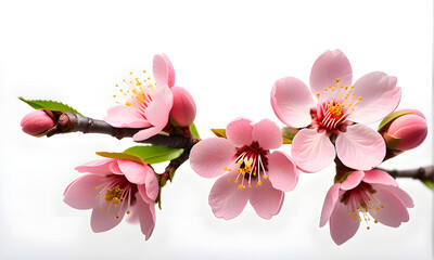 Branch of peach blossom on white background, a background for China New Year and Lunar New Year.