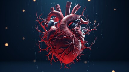An animation of the human heart beating in a three-dimensional context AI generated illustration - obrazy, fototapety, plakaty