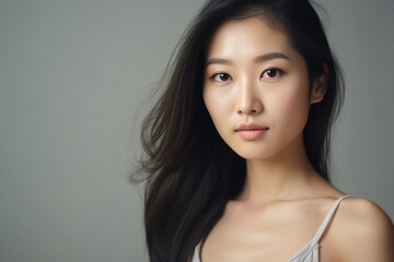Fototapeta premium Beautiful asian woman face with clean fresh skin, studio shot.