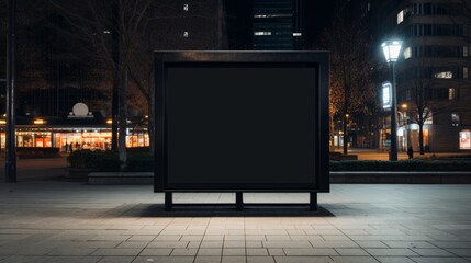 Fototapeta premium Blank black signboard in the city AI generated illustration