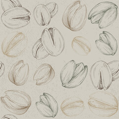 Seamless pattern with pistachio nuts. Hand-drawn colored vector illustration for printing.