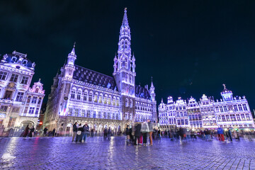 Belgique Europe Bruxelles Brussels Grand Place nuit night Hotel de ville