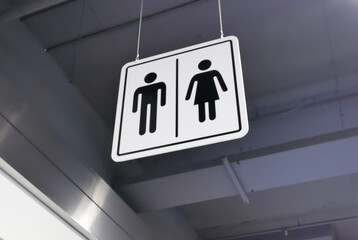 Close up of man and woman washroom logo on roof