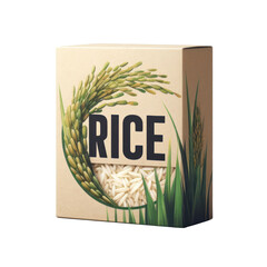 Rice cardboard box package isolated on white transparent background, png