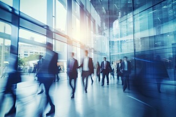 Blurry businessman Walking in the shopping center or atrium. Banner by Generative AI