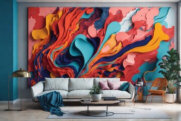 A modern interior design for a colorful living room 