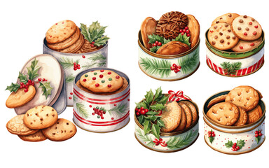 christmas cookies in tins watercolor vectors