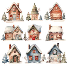 set of christmas houses vectors