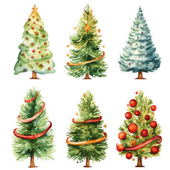 set of christmas trees watercolor vectors
