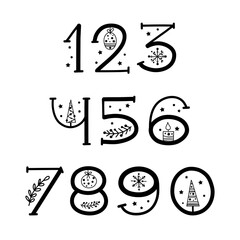 Set of Christmas lettering numbers. Vector illustration.