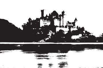 Fototapeta na wymiar black grungy texture of castle on white background, vector illustration