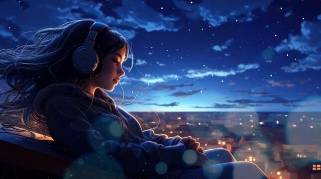 Stargazing Soundtrack: A Rooftop Escape Under the Stars. Loop Animation Video For LoFi Music.