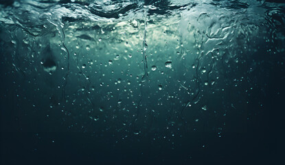 Photograph of water droplets on the surface of the water and the tide after rain. To use as wallpaper or background - obrazy, fototapety, plakaty