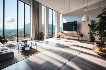 Modern spacious room with large panoramic window
