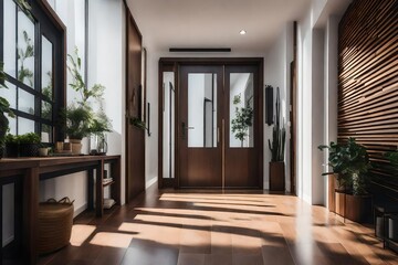 Modern styled small entryway in house - obrazy, fototapety, plakaty