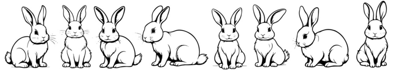 Set different rabbits silhouettes, isolated on background for design use. Bunnies as decorative elements.