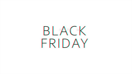 Black Friday glowing banner with glitches. Black Friday red blue channels text with glitch effect. BlackFriday sale web banner for advertising. Cyberpunk promo design.