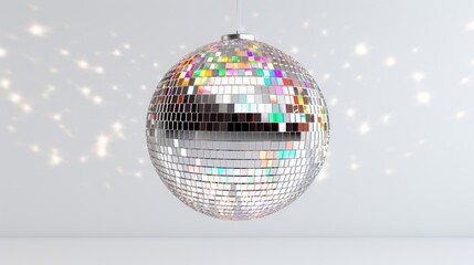 Fototapeta na wymiar sparkling disco ball rotating suspended in white space AI generated illustration