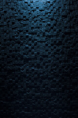 Black brick wall texture with blue neon light, brick surface for background. Free space for text.