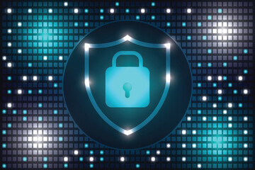 Cyber security concept. Shield with padlock on abstract background. Vector illustration