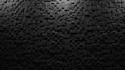 Black wall as background, texture of a black brick wall. Free space for text.
