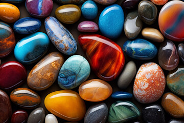 Obraz na płótnie Canvas illustration of colorful pebbles stones background. Created with Generative AI