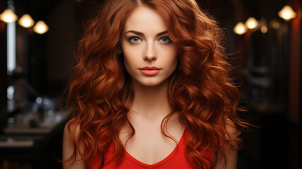 Fototapeta premium beautiful redhead woman with bright shiny hair. beauty fashion girl portrait