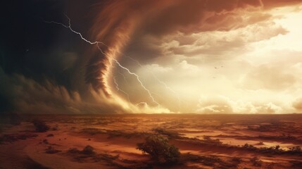 vibrant tornado moving through a barren desert AI generated illustration