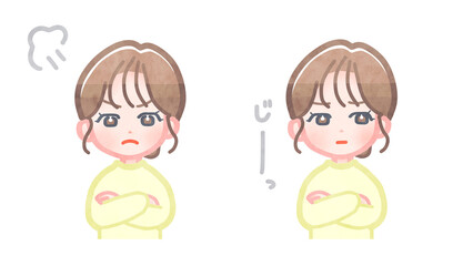 怒っている女性　イラストセット