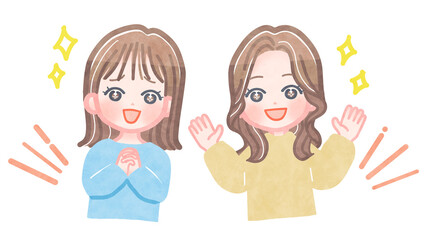 喜ぶ女性2人のイラスト