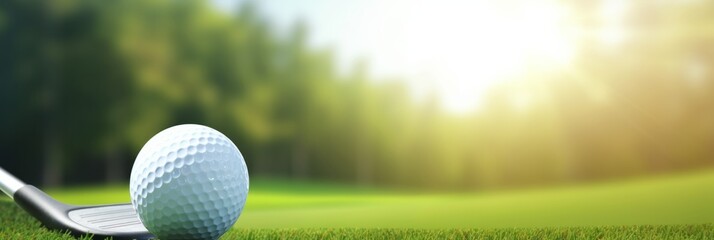 Golf ball on the grass of the golf club. Banner